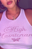 White Sexy Patchwork Hot Drill O Neck Tops