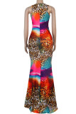 Blue Polyester Fashion adult Ma'am Lightly cooked Blue rose red Light Green purple Dark Red Army Green Tank Sleeveless O neck Mermaid Floor-Length Print Dresses