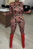 Red Sexy Print Patchwork O Neck Skinny Jumpsuits
