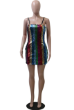 Multi-color Sexy Fashion Spaghetti Strap Sleeveless Slip A-Line skirt Sequin Club Dresses