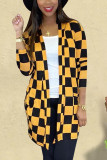 Yellow Casual Plaid Patchwork O Neck Outerwear