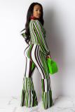 Green Sexy Fashion Print Striped Sleeveless O Neck 