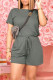 Grey Fashion Casual Solid Basic O Neck Regular Short Sleeve Romper