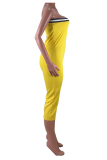 Yellow Casual Solid Patchwork Strapless Skinny Jumpsuits