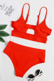 Pink Sexy Solid Hollowed Out Split Joint Swimwears