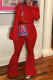 Red Fashion Casual Solid Basic Hooded Collar Long Sleeve Two Pieces