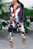 White Work Daily Print O Neck Long Sleeve Two Pieces
