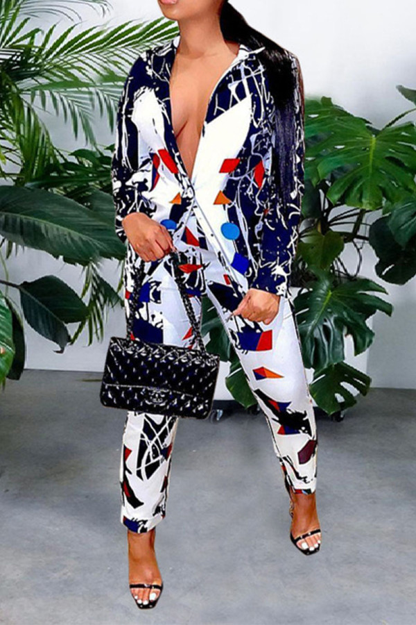 White Work Daily Print O Neck Long Sleeve Two Pieces