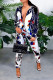 White Work Daily Print O Neck Long Sleeve Two Pieces