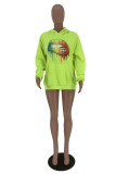Rose Red Fashion Casual Lips Printed Basic Hooded Collar Tops