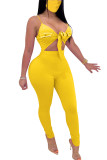 Yellow Fashion Sexy Patchwork bandage Hollow Solid Sleeveless Slip Jumpsuits