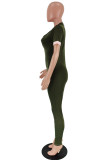 Green Fashion Sexy zipper Patchwork Solid Short Sleeve V Neck Jumpsuits