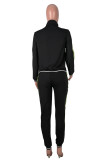 Black Casual Plaid Solid O Neck Long Sleeve Two Pieces
