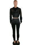 Black Polyester Sexy Fashion Patchwork Solid pencil Two-piece Pants Set