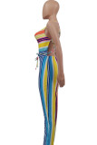 Black Sexy Striped Spaghetti Strap Regular Jumpsuits