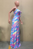 Colour Sexy Print Hollowed Out Backless Spaghetti Strap Sleeveless Dress