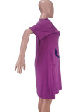 purple Polyester Fashion Casual White Blue purple Cap Sleeve Short Sleeves O neck Asymmetrical Knee-Length Print Dresses
