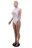 Red Fashion Sexy Solid Hollowed Out See-through O Neck Skinny Bodysuits