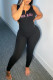 Black Sexy Casual Embroidery Backless O Neck Skinny Jumpsuits