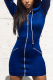 Blue Sexy Patchwork Draw String Hooded Collar A Line Dresses