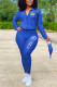 Blue Fashion Casual Print Letter Hooded Collar Long Sleeve Two Pieces（With Mask)