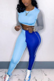 Pink Casual Solid Patchwork O Neck Long Sleeve Two Pieces
