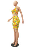 Yellow Polyester Fashion Casual adult Patchwork Print Character Two Piece Suits pencil Sleeveless Two Pieces