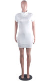Black Fashion adult Lightly cooked White Black Cap Sleeve Short Sleeves Turtleneck A-Line Mini Patchwork Solid Dresses
