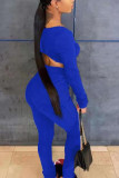 Royal Blue Elegant Solid Patchwork Square Collar Long Sleeve Two Pieces