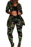Green Polyester Fashion adult Sexy Leopard Print Two Piece Suits Slim fit Patchwork Camouflage pencil Long