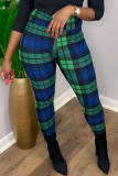 Red Casual Plaid Patchwork Skinny Pencil Bottoms