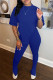 Blue Fashion Casual Solid Slit Asymmetrical O Neck Short Sleeve Two Pieces