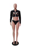 Blue Sweet Patchwork Hollowed Out Swimwears