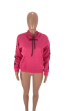 Pink Sweet Print Letter Hooded Collar Tops