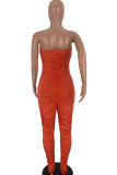 tangerine Fashion Sexy Solid Draped Milk. Sleeveless Wrapped Jumpsuits
