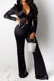 Purple Sexy Solid Patchwork Turndown Collar Long Sleeve Two Pieces