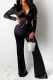 Black Sexy Solid Patchwork Turndown Collar Long Sleeve Two Pieces
