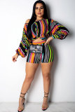 Multi-color Sexy Fashion Striped Print Patchwork Straight Two-Piece Short Set