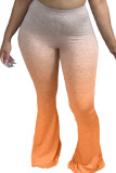 Orange Polyester Elastic Fly Mid Print Gradient Boot Cut Pants Bottoms