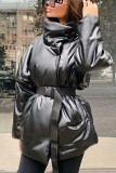 Apricot British Style Solid With Belt Mandarin Collar Outerwear