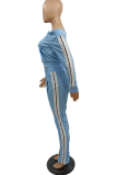 Grey Solid Patchwork Bateau Neck Long Sleeve Two Pieces