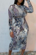 Snake Print Casual Animal Print Patchwork O Neck Wrapped Skirt Dresses