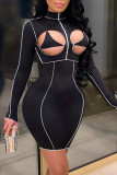 Pink Sexy Solid Patchwork O Neck Wrapped Skirt Dresses