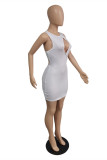 Yellow Fashion Sexy Solid Hollowed Out Backless O Neck Sleeveless Dress
