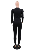 Orange Casual Solid Patchwork O Neck Long Sleeve Two Pieces