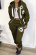 Army Green Fashion Casual Print Basic Hooded Collar Long Sleeve Two Pieces