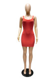 Yellow Fashion Sexy Solid Basic O Neck Vest Dress