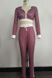 Pink Elastic Fly Mid Patchwork Print pencil Pants Two-piece suit