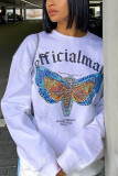 White Fashion Casual Letter Butterfly Print Basic O Neck Tops