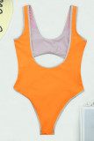 Rose Red Sweet Patchwork Backless Swimwears